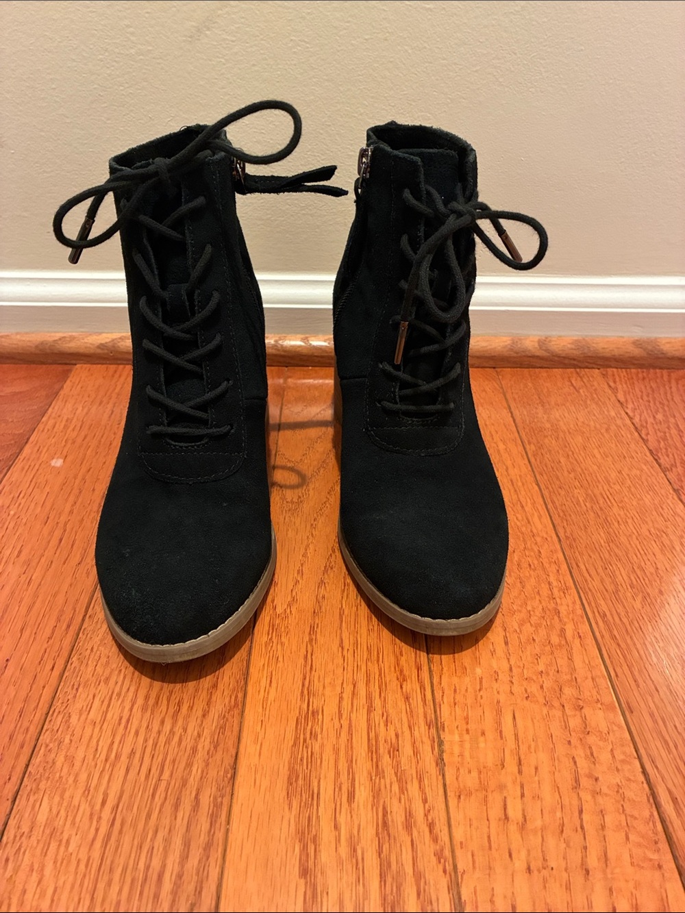 Toms Black Lace-Up Ankle Boots with Side Zip